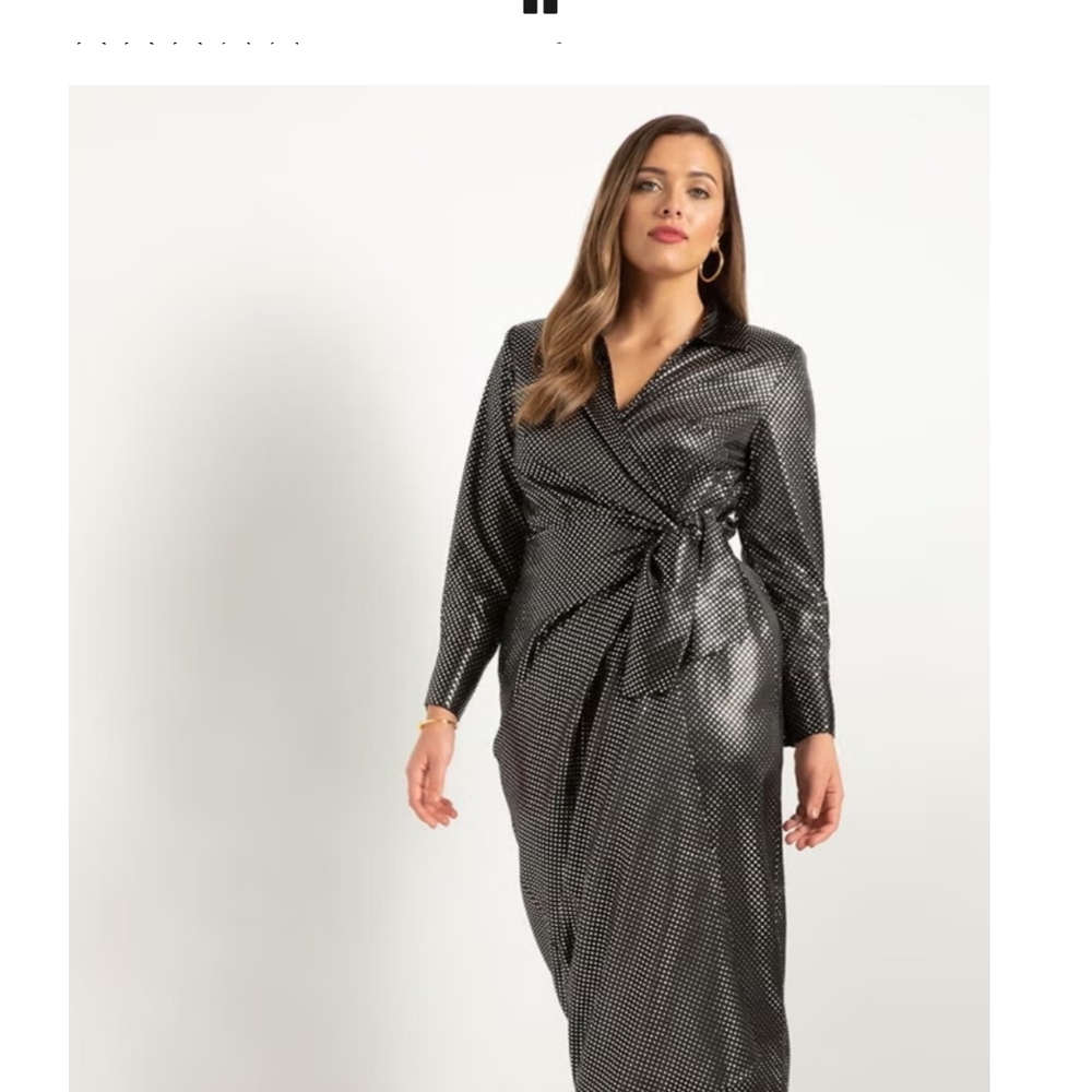 Eloquii Black and Silver Polka Dot Midi Dress